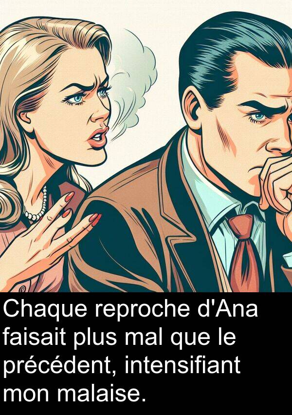 reproche: Chaque reproche d'Ana faisait plus mal que le précédent, intensifiant mon malaise.