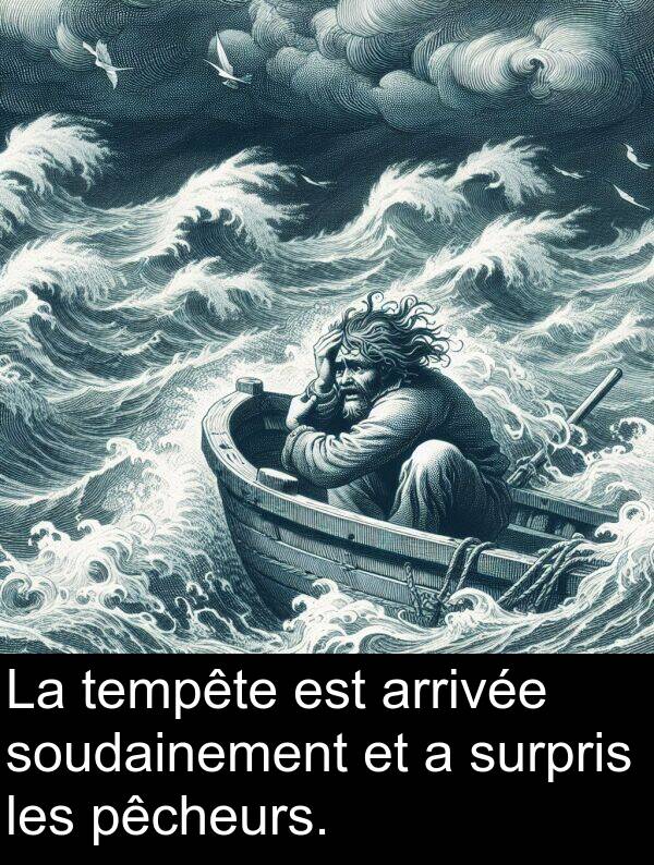 surpris: La tempête est arrivée soudainement et a surpris les pêcheurs.