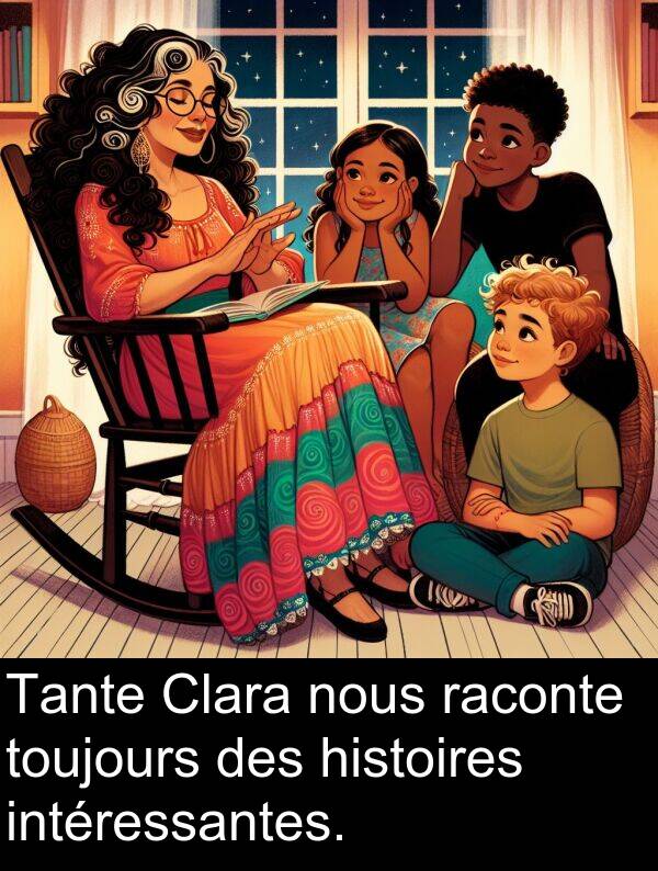 raconte: Tante Clara nous raconte toujours des histoires intéressantes.
