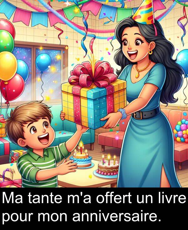 tante: Ma tante m'a offert un livre pour mon anniversaire.
