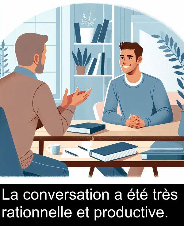 conversation: La conversation a été très rationnelle et productive.