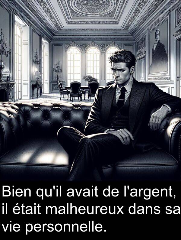 avait: Bien qu'il avait de l'argent, il était malheureux dans sa vie personnelle.