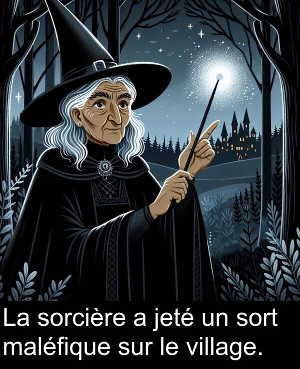 jeté: La sorcière a jeté un sort maléfique sur le village.