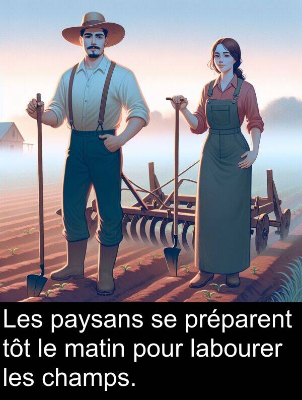 labourer: Les paysans se préparent tôt le matin pour labourer les champs.
