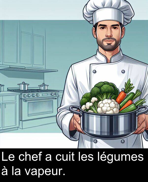 les: Le chef a cuit les légumes à la vapeur.