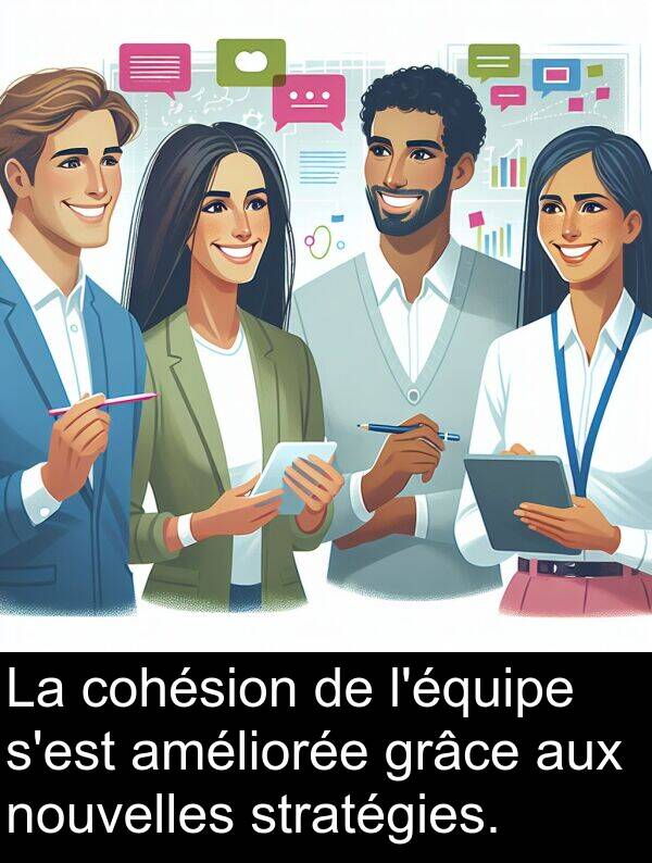 stratégies: La cohésion de l'équipe s'est améliorée grâce aux nouvelles stratégies.