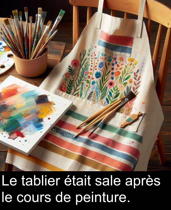 sale: Le tablier était sale après le cours de peinture.
