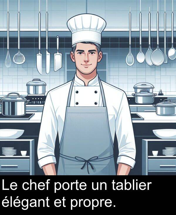 tablier: Le chef porte un tablier élégant et propre.