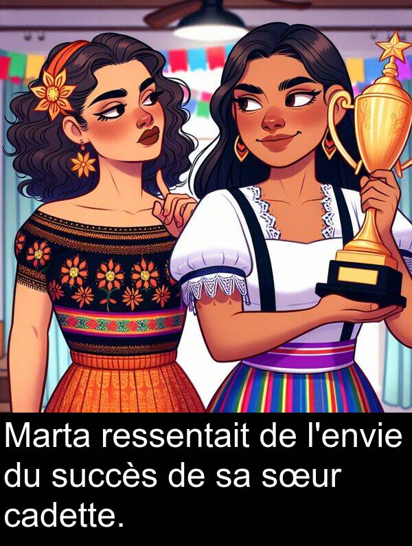 cadette: Marta ressentait de l'envie du succès de sa sœur cadette.