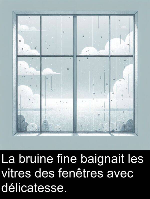 fenêtres: La bruine fine baignait les vitres des fenêtres avec délicatesse.