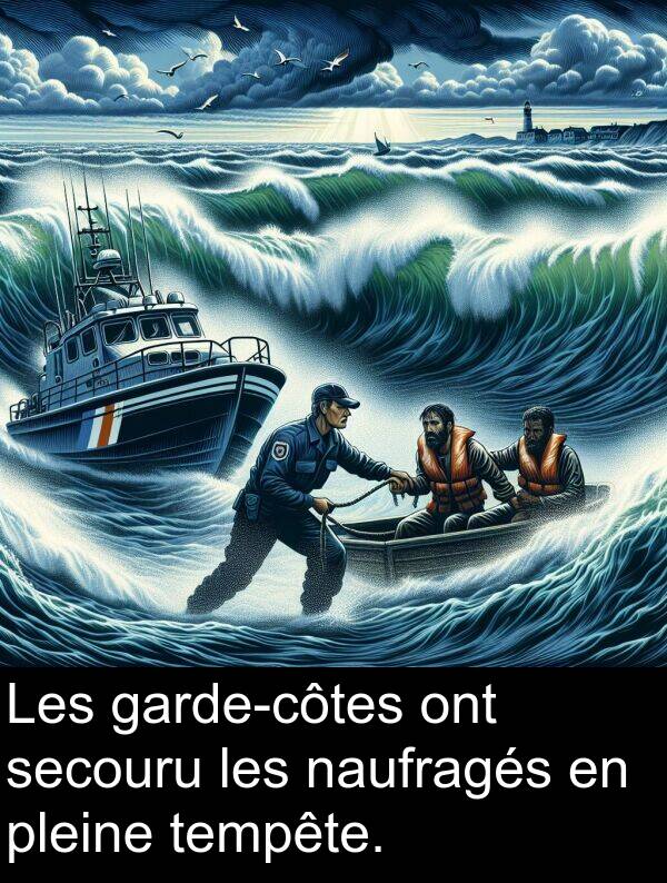 naufragés: Les garde-côtes ont secouru les naufragés en pleine tempête.