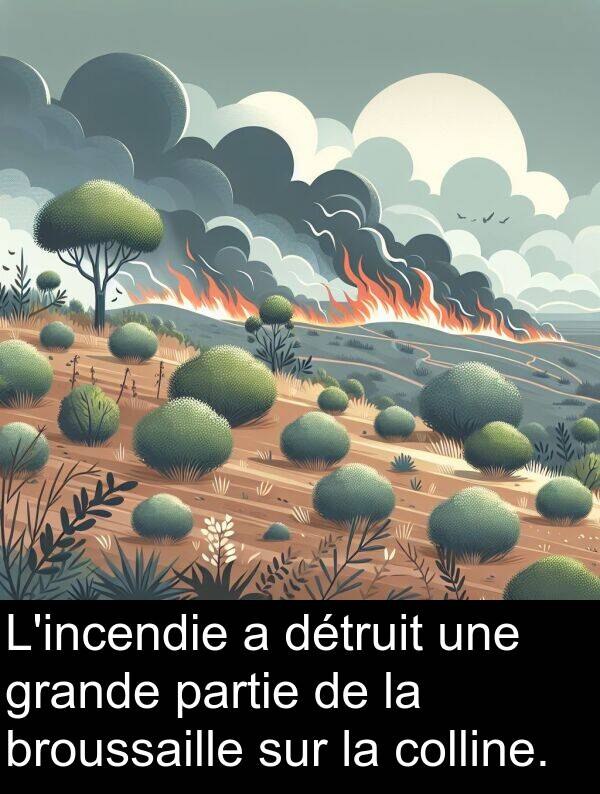 colline: L'incendie a détruit une grande partie de la broussaille sur la colline.