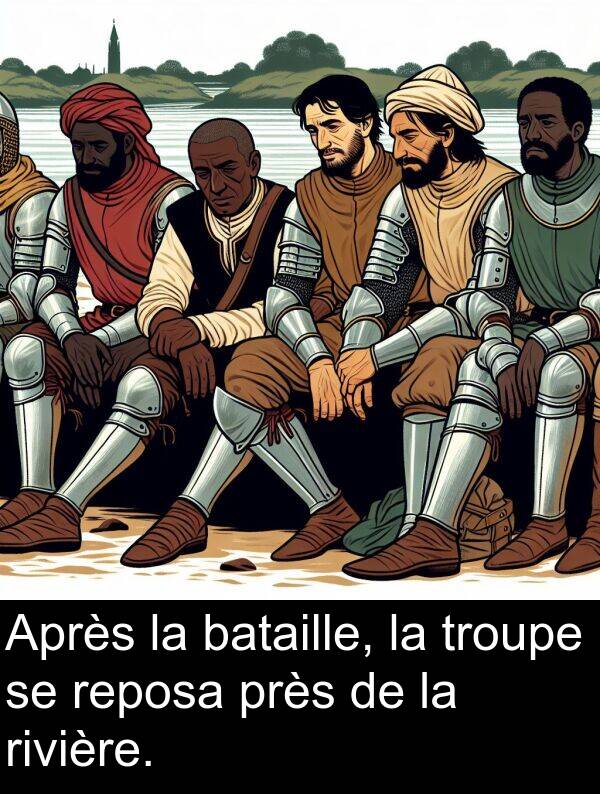 troupe: Après la bataille, la troupe se reposa près de la rivière.