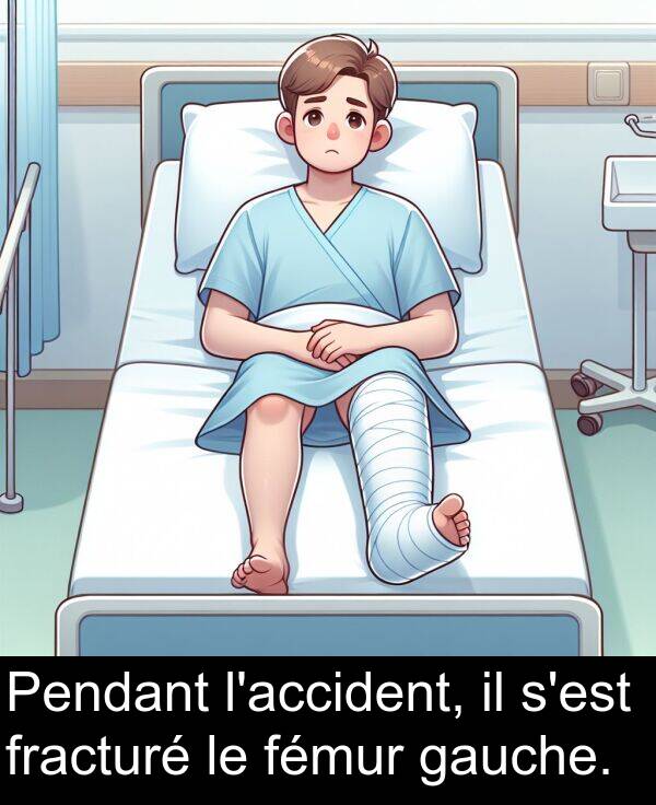 gauche: Pendant l'accident, il s'est fracturé le fémur gauche.