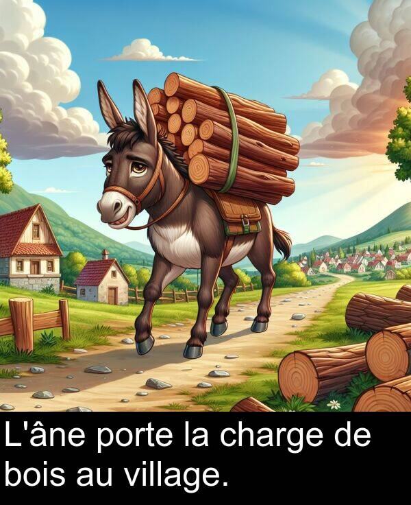 bois: L'âne porte la charge de bois au village.