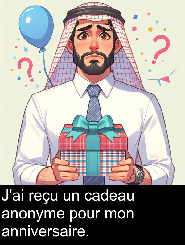 mon: J'ai reçu un cadeau anonyme pour mon anniversaire.