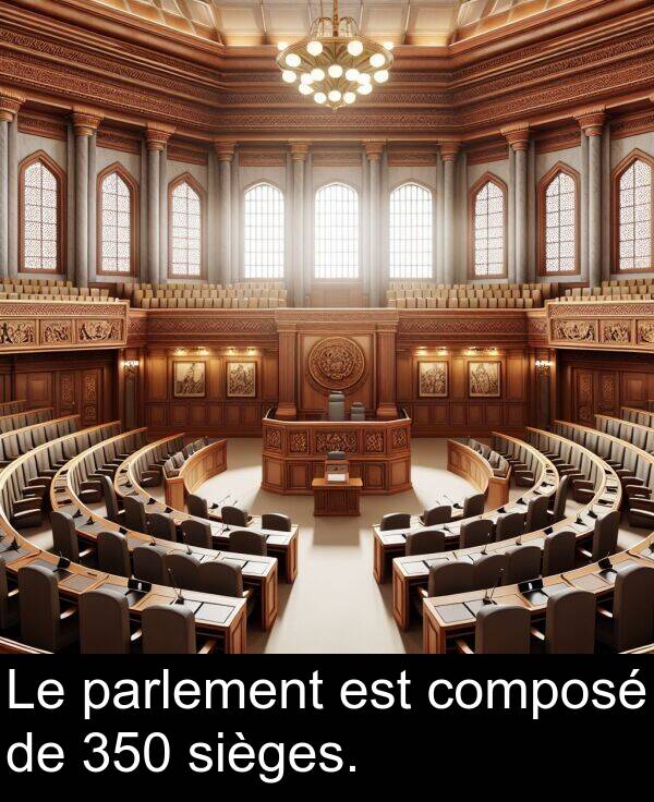 composé: Le parlement est composé de 350 sièges.
