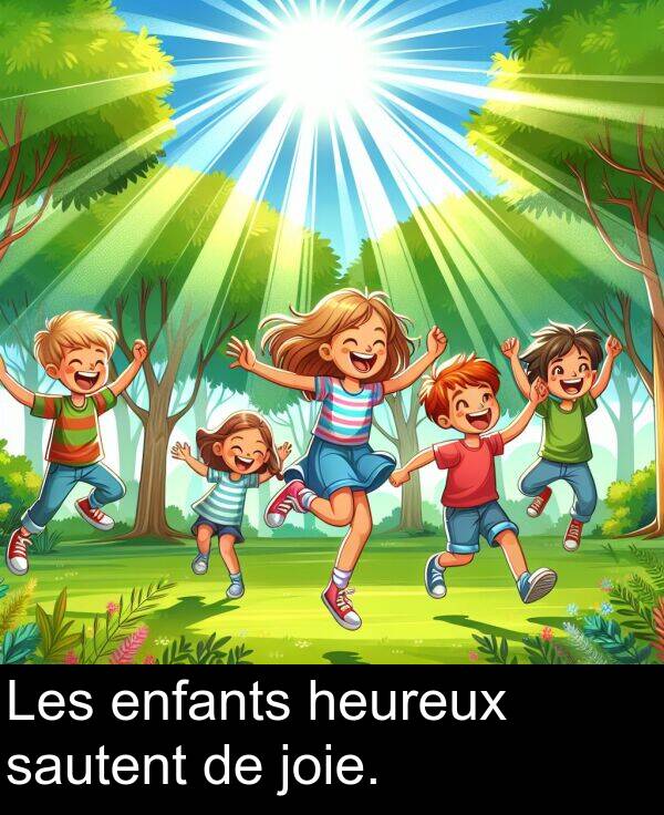 sautent: Les enfants heureux sautent de joie.