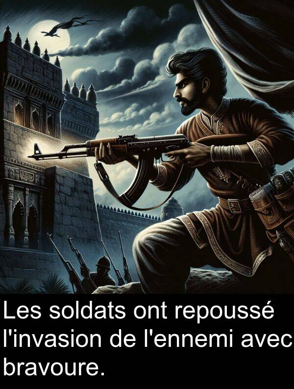 repoussé: Les soldats ont repoussé l'invasion de l'ennemi avec bravoure.
