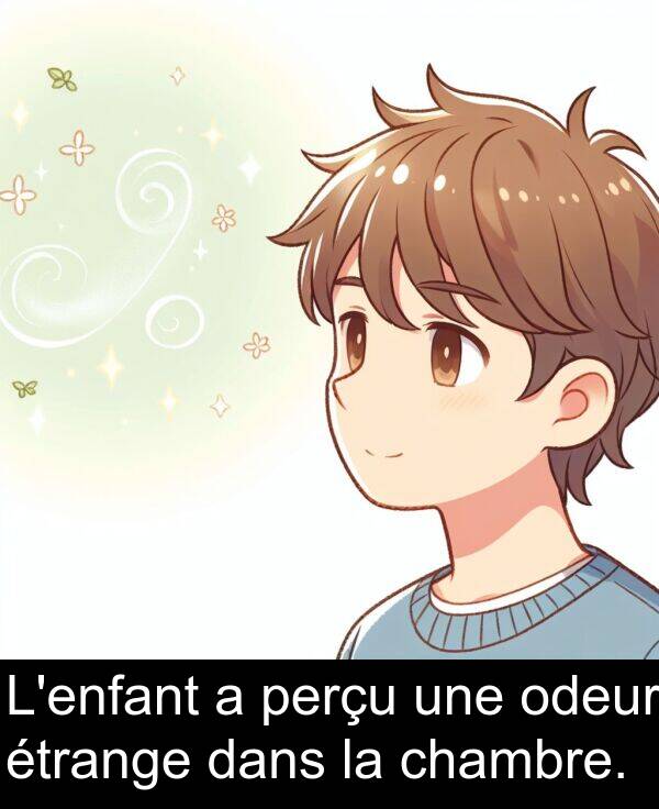 odeur: L'enfant a perçu une odeur étrange dans la chambre.
