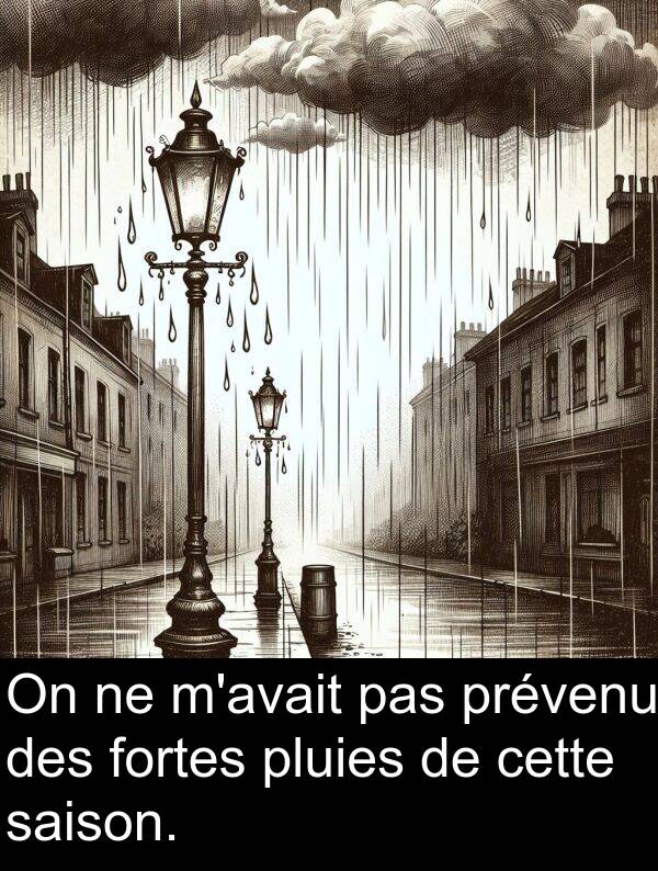 fortes: On ne m'avait pas prévenu des fortes pluies de cette saison.