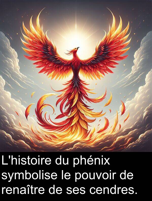 symbolise: L'histoire du phénix symbolise le pouvoir de renaître de ses cendres.
