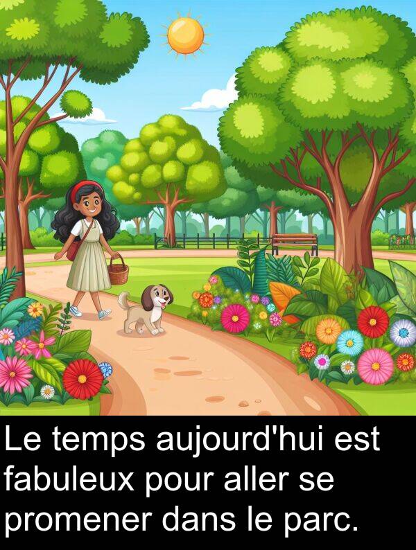 temps: Le temps aujourd'hui est fabuleux pour aller se promener dans le parc.