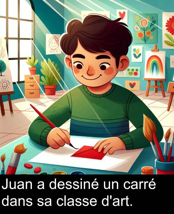 dans: Juan a dessiné un carré dans sa classe d'art.