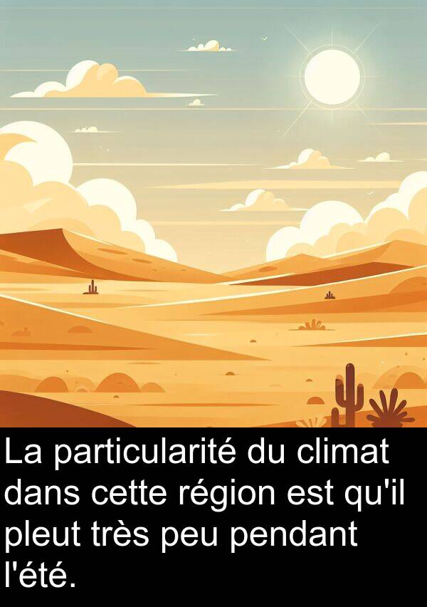 climat: La particularité du climat dans cette région est qu'il pleut très peu pendant l'été.
