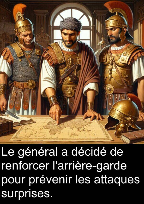 décidé: Le général a décidé de renforcer l'arrière-garde pour prévenir les attaques surprises.