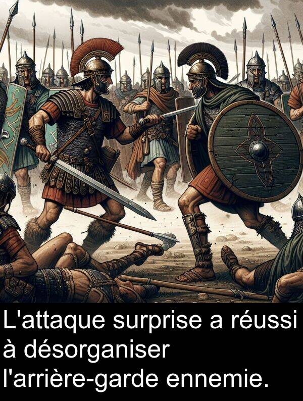 ennemie: L'attaque surprise a réussi à désorganiser l'arrière-garde ennemie.