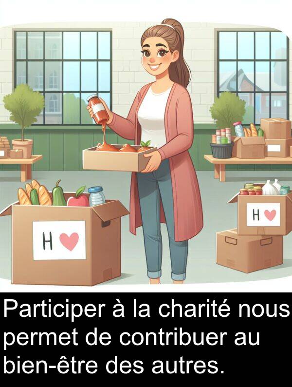 contribuer: Participer à la charité nous permet de contribuer au bien-être des autres.