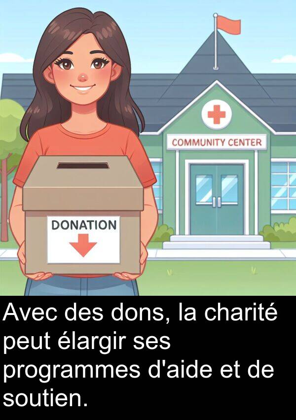 soutien: Avec des dons, la charité peut élargir ses programmes d'aide et de soutien.