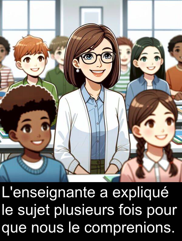 expliqué: L'enseignante a expliqué le sujet plusieurs fois pour que nous le comprenions.
