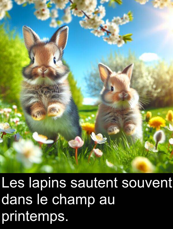 sautent: Les lapins sautent souvent dans le champ au printemps.