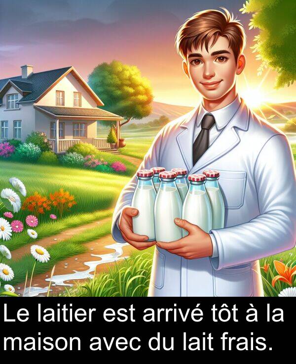 lait: Le laitier est arrivé tôt à la maison avec du lait frais.