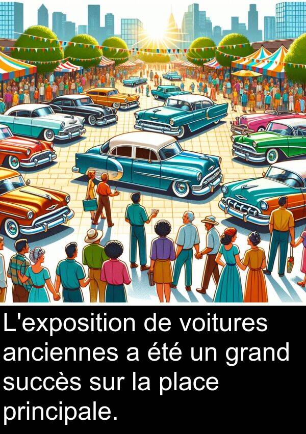 voitures: L'exposition de voitures anciennes a été un grand succès sur la place principale.