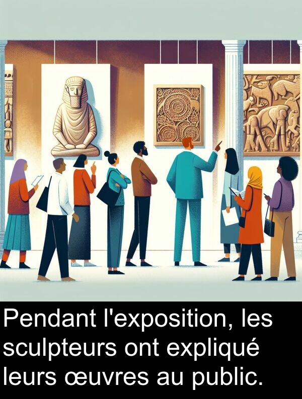 leurs: Pendant l'exposition, les sculpteurs ont expliqué leurs œuvres au public.