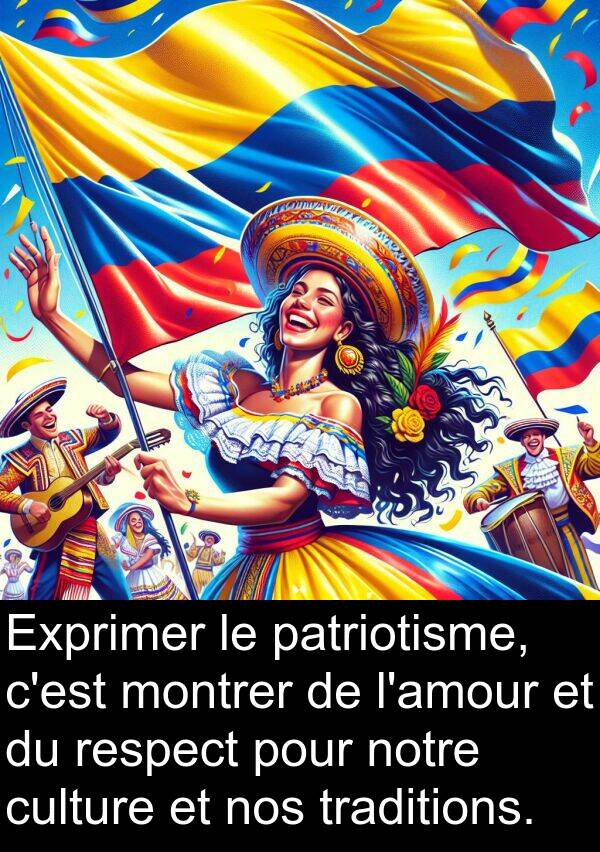 traditions: Exprimer le patriotisme, c'est montrer de l'amour et du respect pour notre culture et nos traditions.