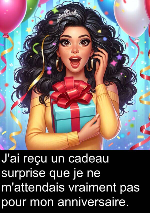 vraiment: J'ai reçu un cadeau surprise que je ne m'attendais vraiment pas pour mon anniversaire.