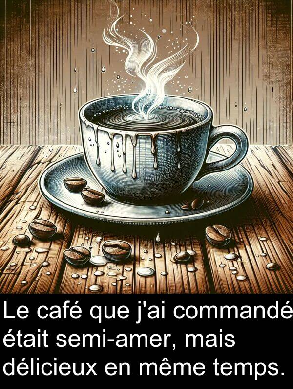 temps: Le café que j'ai commandé était semi-amer, mais délicieux en même temps.