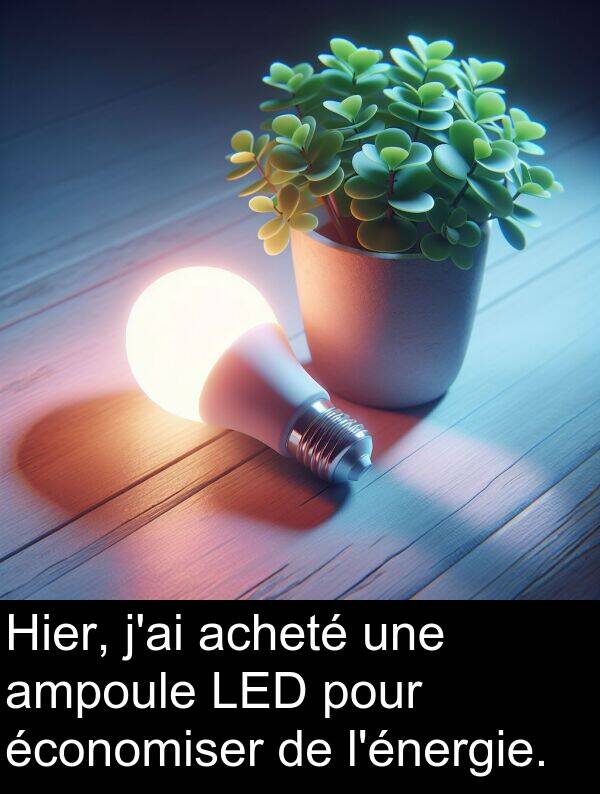 économiser: Hier, j'ai acheté une ampoule LED pour économiser de l'énergie.