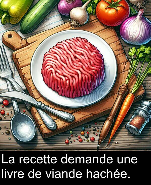 hachée: La recette demande une livre de viande hachée.