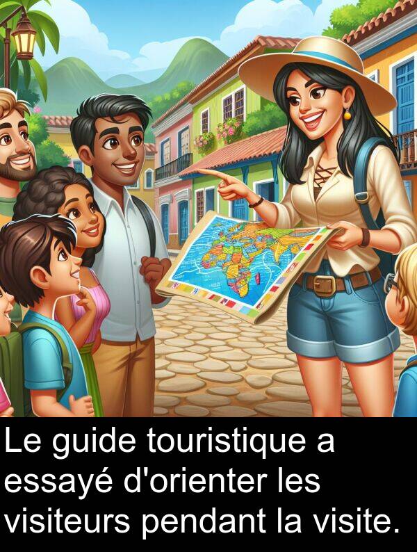 visite: Le guide touristique a essayé d'orienter les visiteurs pendant la visite.