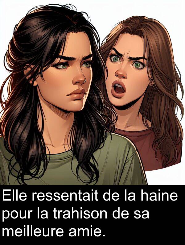 haine: Elle ressentait de la haine pour la trahison de sa meilleure amie.