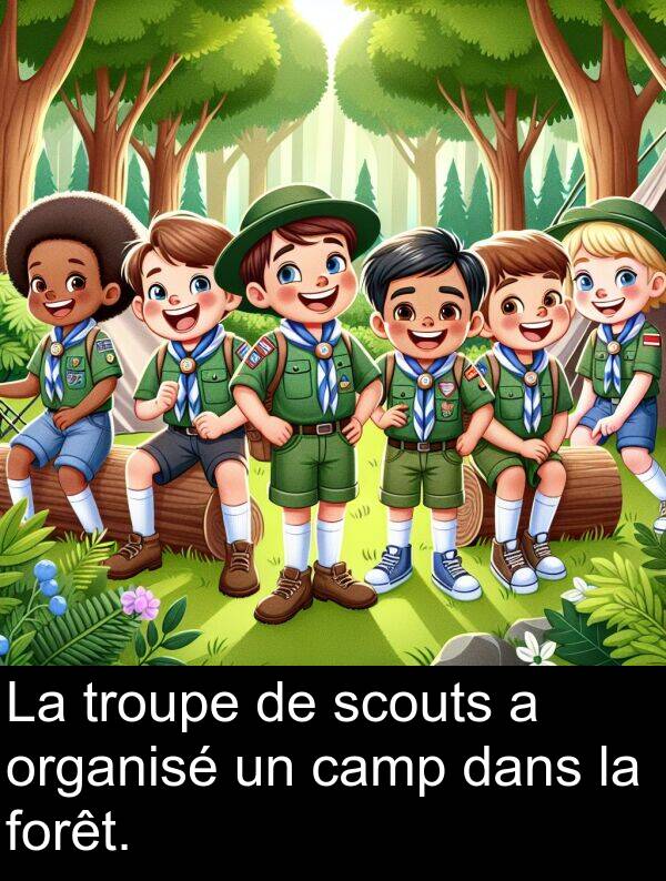 troupe: La troupe de scouts a organisé un camp dans la forêt.