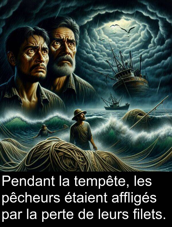 leurs: Pendant la tempête, les pêcheurs étaient affligés par la perte de leurs filets.