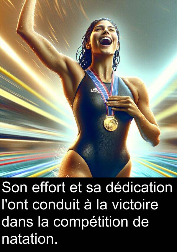 effort: Son effort et sa dédication l'ont conduit à la victoire dans la compétition de natation.