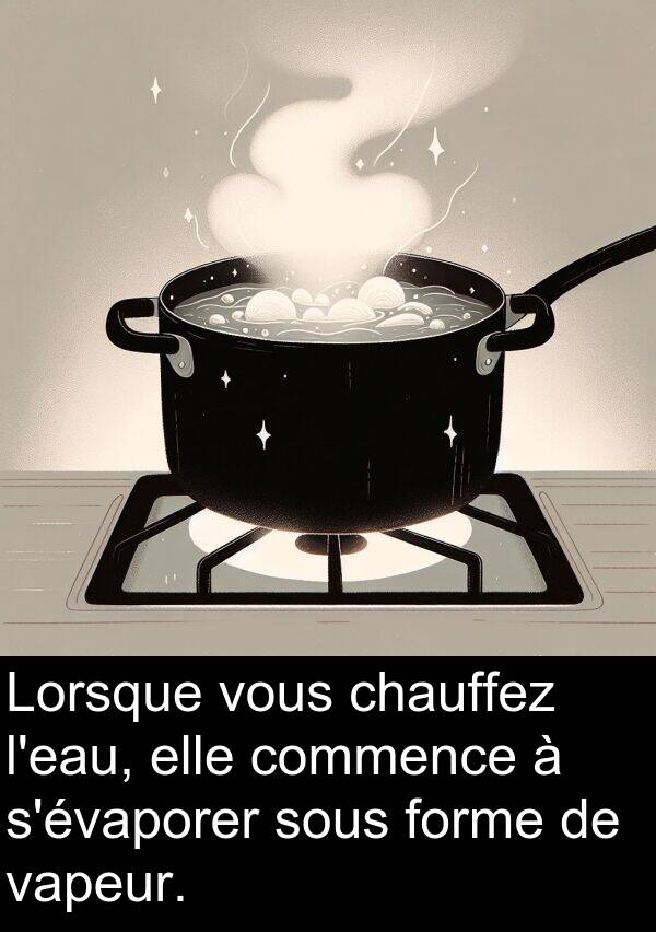 sous: Lorsque vous chauffez l'eau, elle commence à s'évaporer sous forme de vapeur.