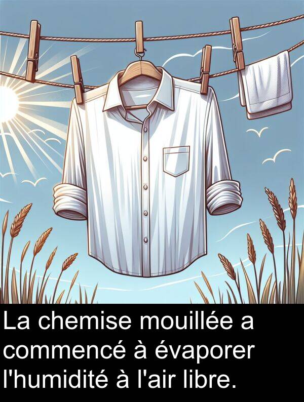 libre: La chemise mouillée a commencé à évaporer l'humidité à l'air libre.